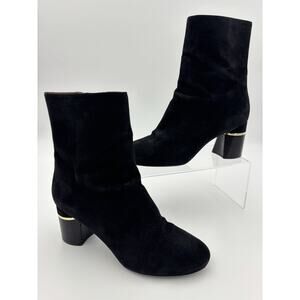 Authentic 3.1 Phillip Lim Ankle Boots Black Suede Size 37.5 Block Heel Gold
